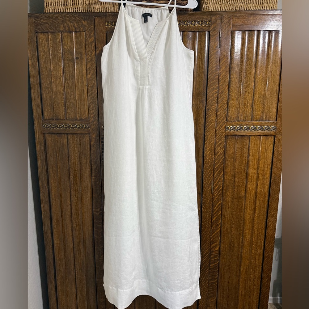 J.Crew Elegant White Linen Caftan Style Sleeveless Dress